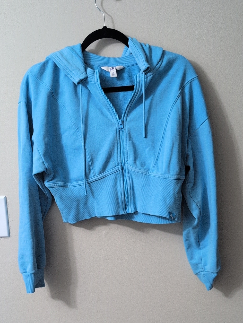 JoyLab Sky Blue Terry Cloth Cropped Zip Hoodie